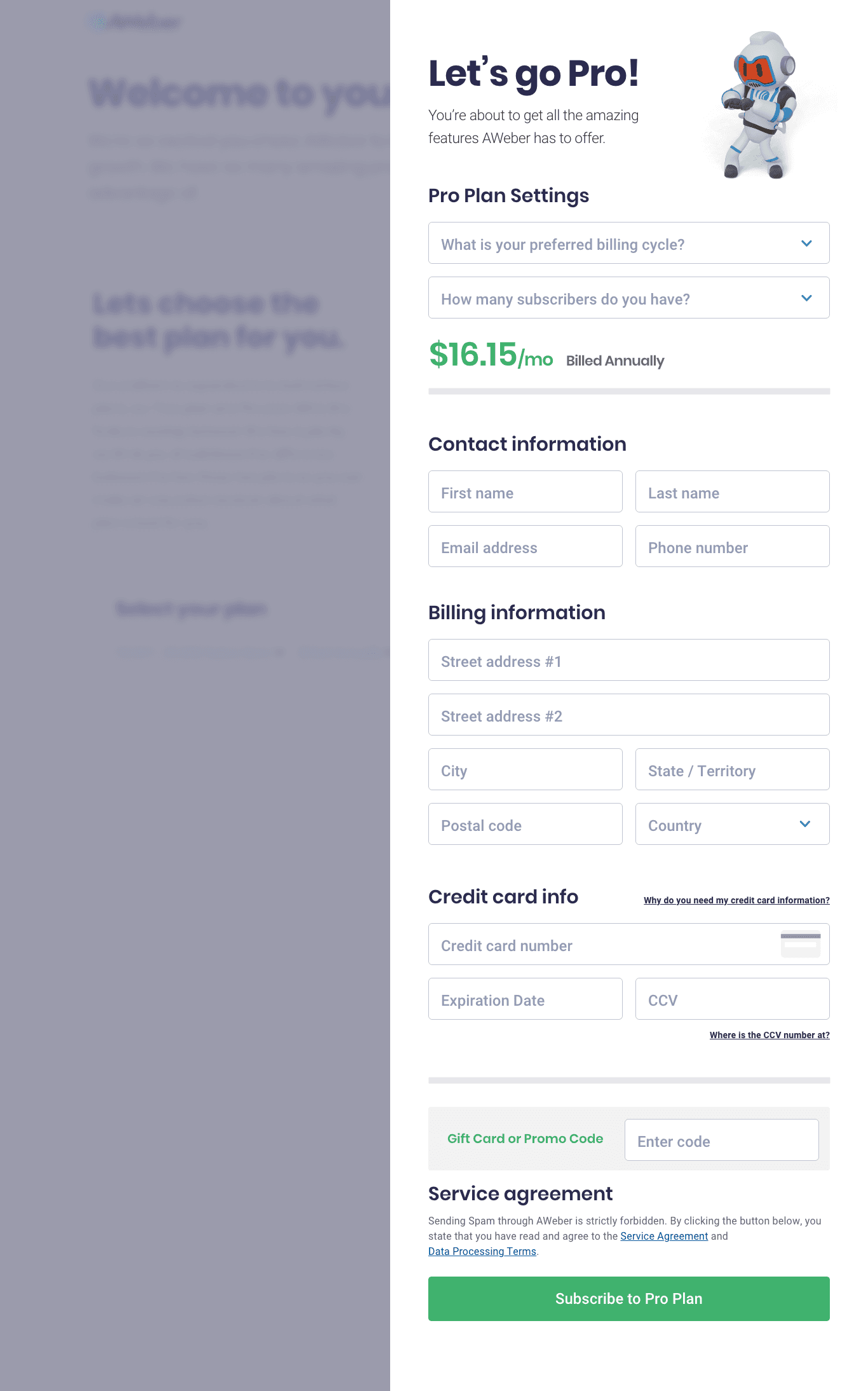 Sign-up page A/B test — variant