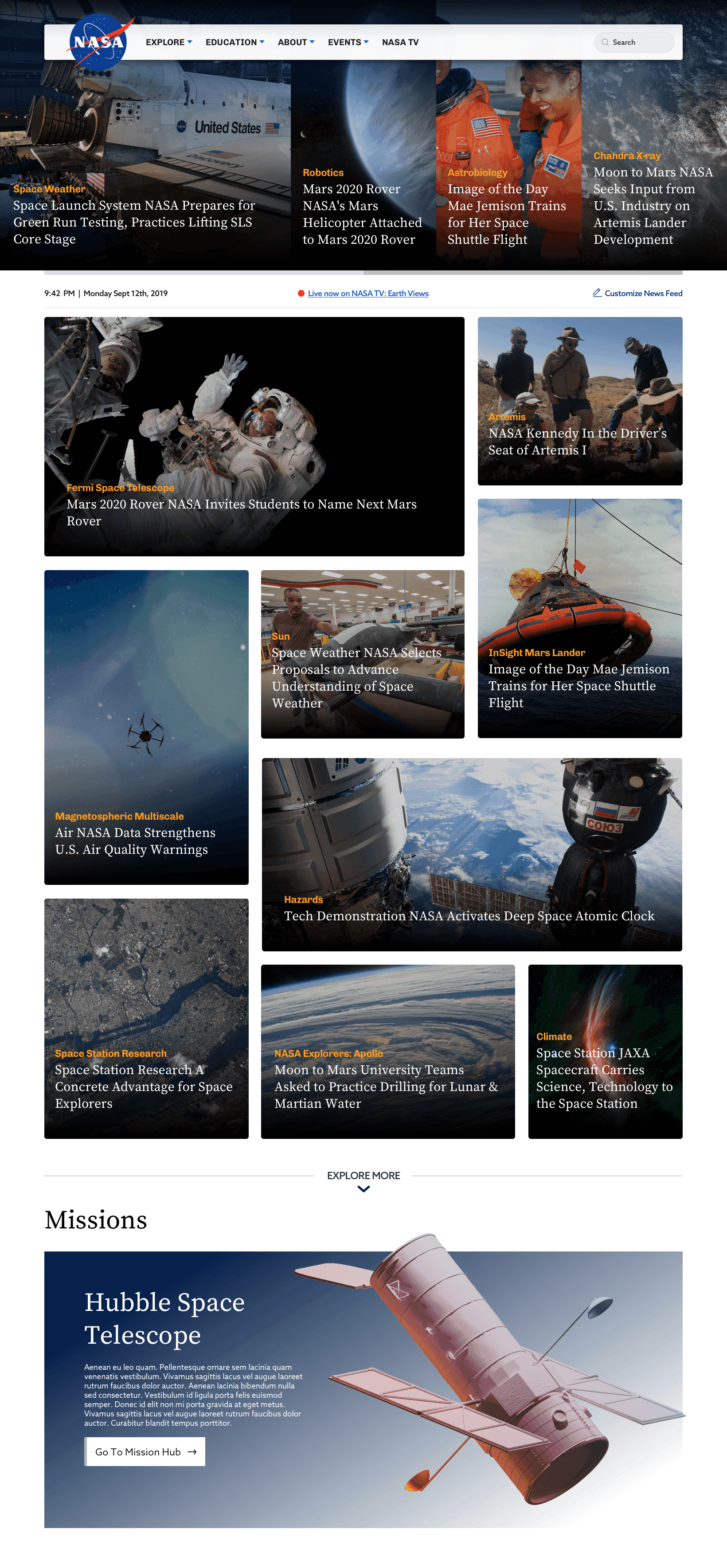 NASA — homepage redesign