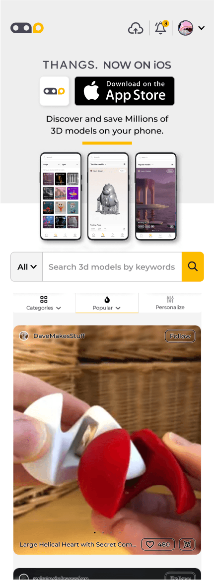 Thangs — browse view, mobile
