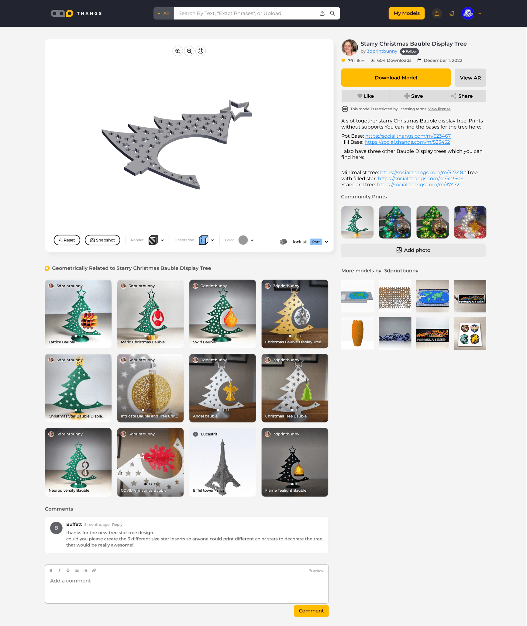 Thangs — project page, desktop