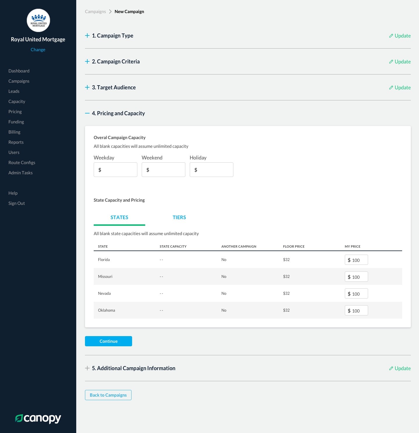 Canopy — lead management detail