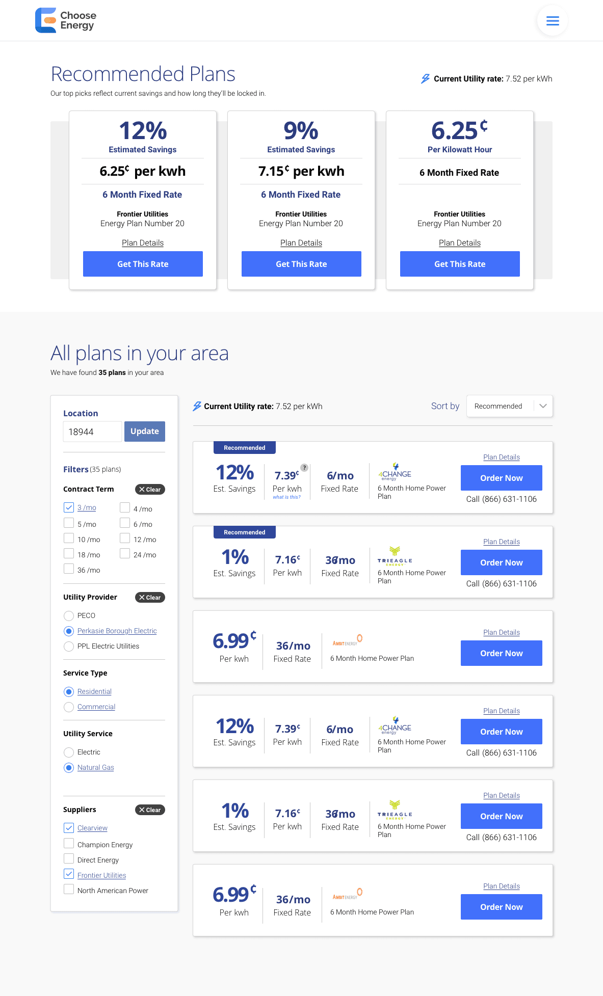 Choose Energy — plan selection overview